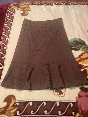 Brown Floral Jacquard Flounce Hem Skirt Size 18